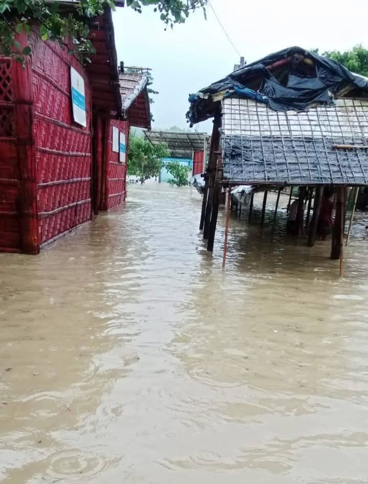 Ukhiya UNO Mohammad Kamrul Islam Chowdhury and RRRC Mizanur Rahman oversee relief efforts as landslides and floods impact several Rohingya camps, damaging shelters and forcing families to seek refuge in learning centers. (Photo: V7N)